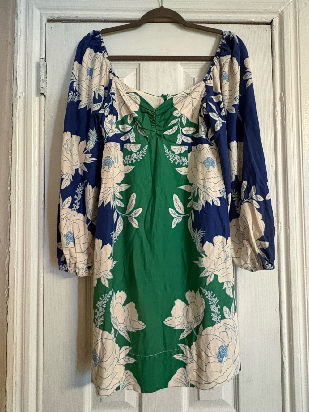Farm Rio Soft Garden Mini Dress Size S Anthropologie Blue Green Floral